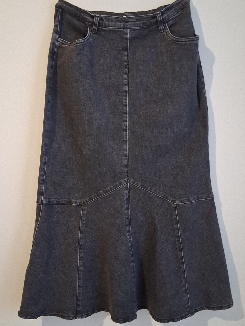 Vintage Y2K Whimsigoth Black Denim Trumpet Tulip Midi Skirt GUC 10 M/L